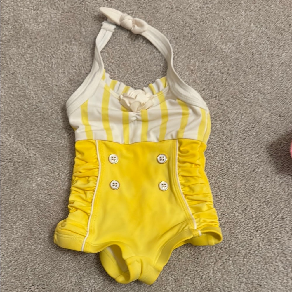 Janie and Jack Yellow and White Striped Baby Swimsuit